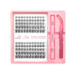 Lash cluster style CS18 in a 10 row tray with dual-ended glue pen, tweezers and a close-up of the cluster shape