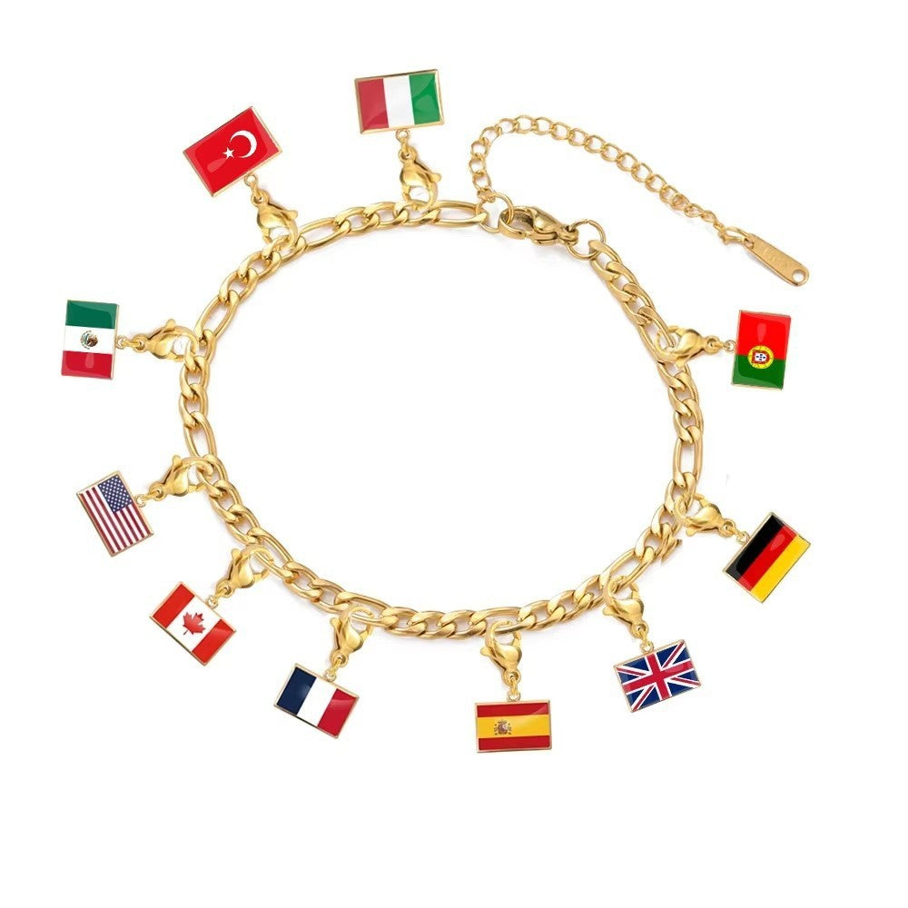Stainless Steel National Flag Pendant Bracelet