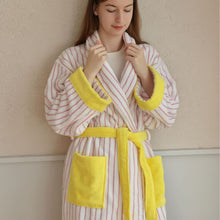 Striped Cotton Terry Bathrobe with Shawl Collar