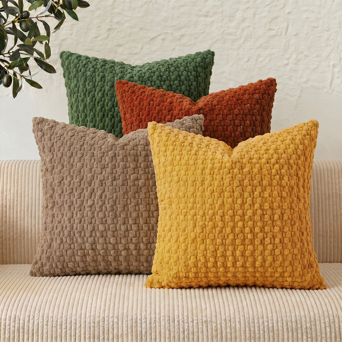 Textured bubble grain cushion cover in a soft solid plush finish