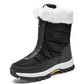 Black front zip winter boot with fold down faux fur cuff, studio three quarter view