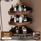No drill adhesive corner shower shelf holding shampoo and skincare bottles