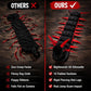 Comparison graphic of a flat floppy costume beside a padded black centipede costume with red legs