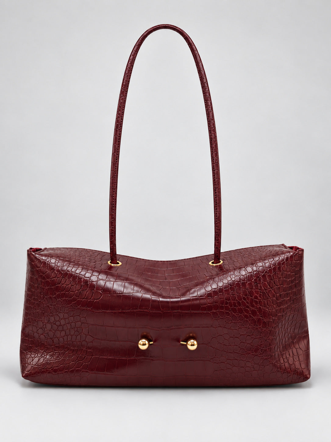 Burgundy red croc embossed shoulder bag with gold ball studs, Stone pattern red option
