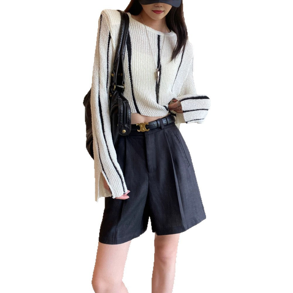 Women's Linen Blend High-Waisted Wide-Leg Shorts