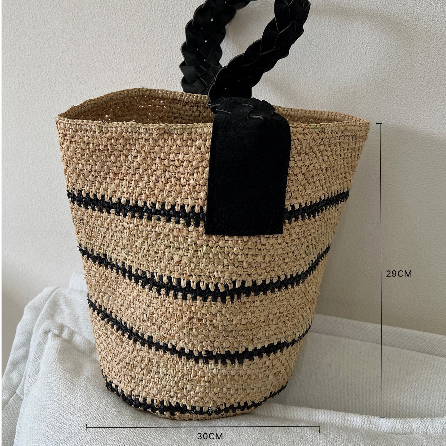 Raffia Hand-Woven Tote Bag | packaging and includes overview