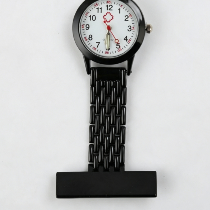 Nurse fob watch shown from the front to display the numerals and seconds track