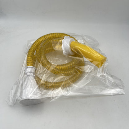 Pet shower hose connector shown with a faucet for tap connection