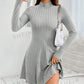 Light gray ribbed knit mock neck fit and flare dress worn with a white shoulder bag, option Light gray S