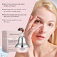 Eye cream jar and box shown with a model using the touch-start vibration massage