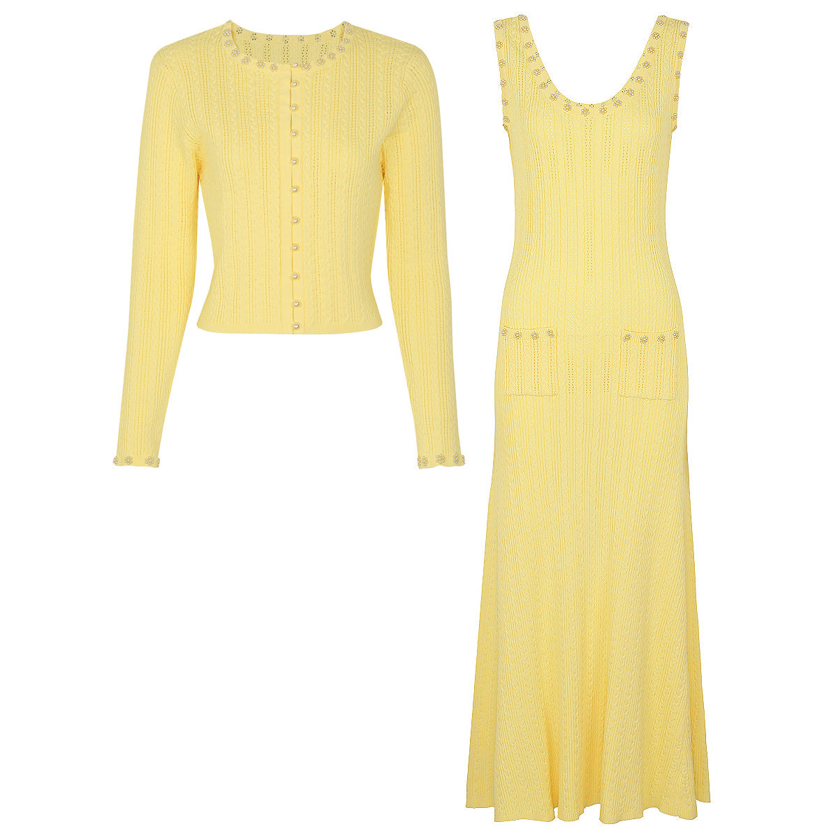 Elegant Knitted Women's Top and Dress Set | vertical hero composition