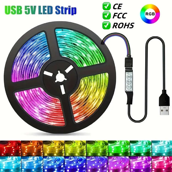 USB RGB LED Light Strip with 3-Key Wired Controller, 1 to 30 m