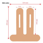 Skin colour pre-cut knee tape piece with printed dimensions in millimetres