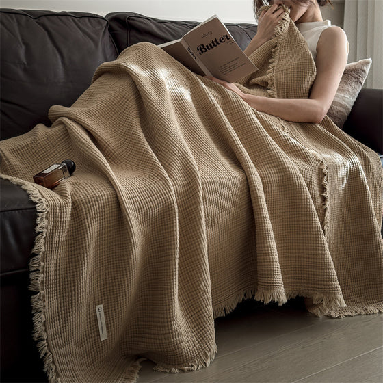 Cotton Gauze Throw Blanket with Tassel Edges