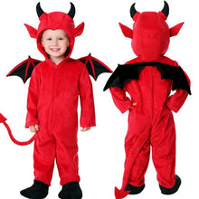 Kids Red Devil Halloween Costume with Horned Hood, Bat Wings and Tail