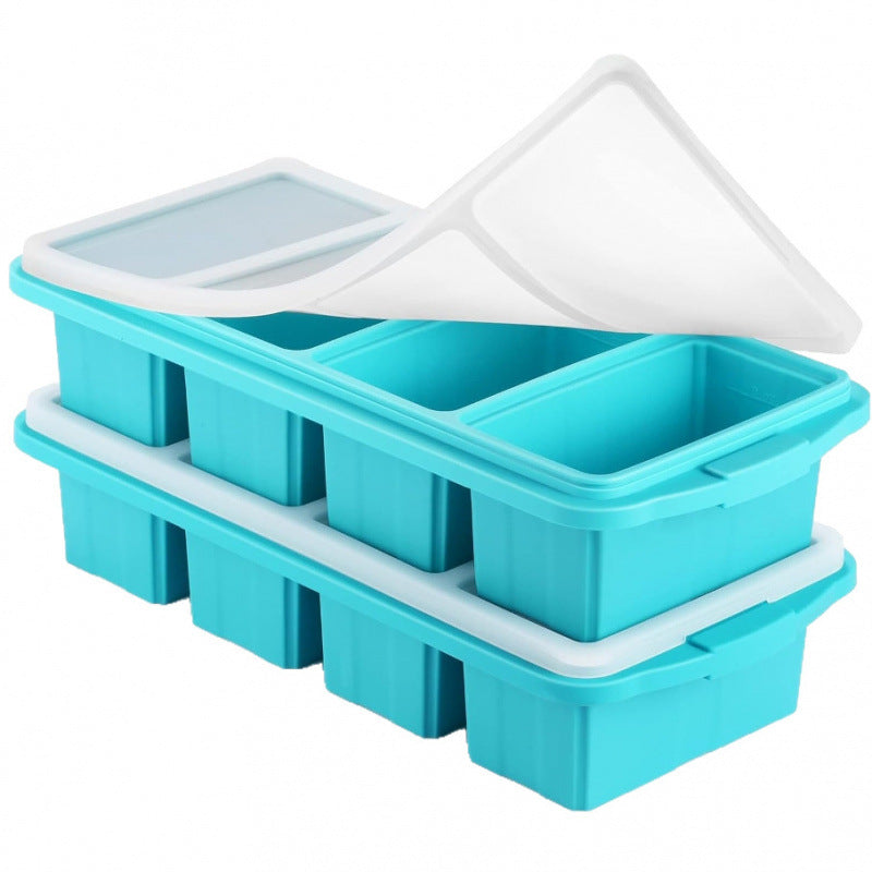 Flexible platinum silicone ice cube tray in a strip mould layout for freezing ice cubes