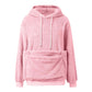 Pink option, size S: plush fleece hooded sweatshirt with white drawstrings and large front pocket