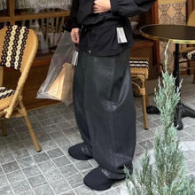 Black Waxed Coated Wide Leg Jeans