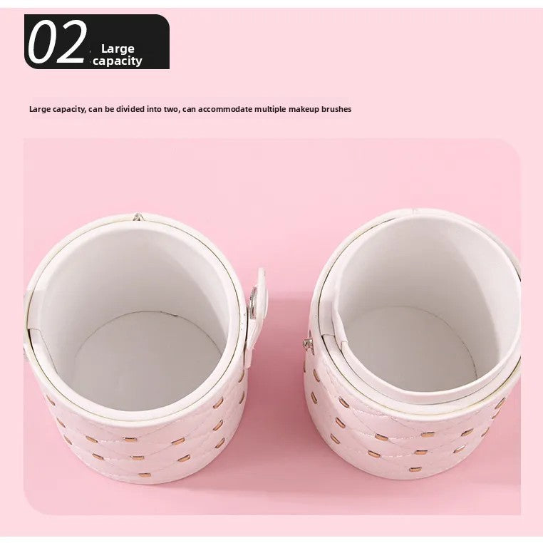 Studded holder separated into two open white lined compartments showing the large upright capacity
