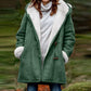 Women's hooded suede toggle coat with white plush lining in Sage Green