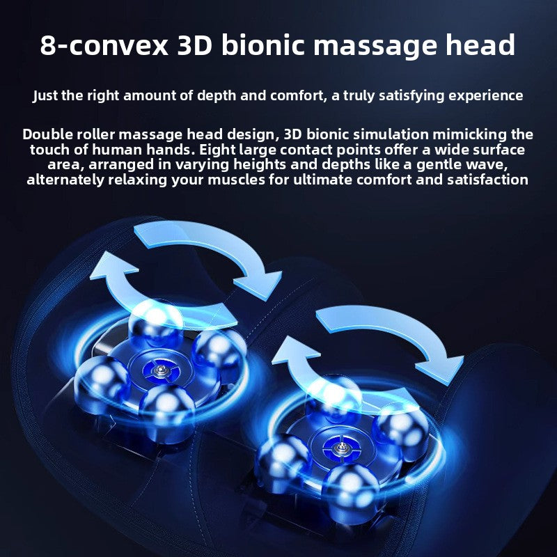 Diagram of the two kneading heads with eight rounded contact points each, rotating inside the massager