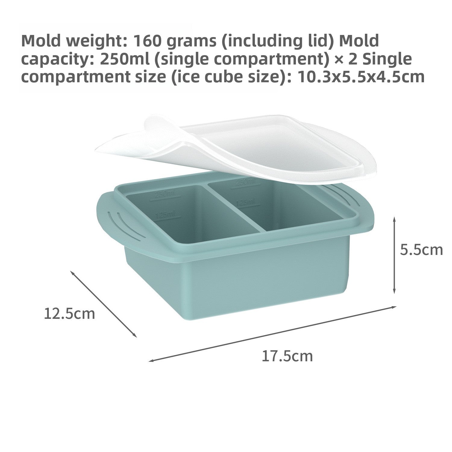 Flexible platinum silicone ice cube tray with a rectangular tray for chilled drinks