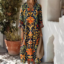 Womens Floral Print V-Neck Long Sleeve Dress