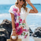V-neck starfish and seahorse print A-line beach dress, the A-line skirt skimming to the knee