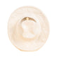 Empty white glazed cowboy hat vase seen from the front, crown opening visible