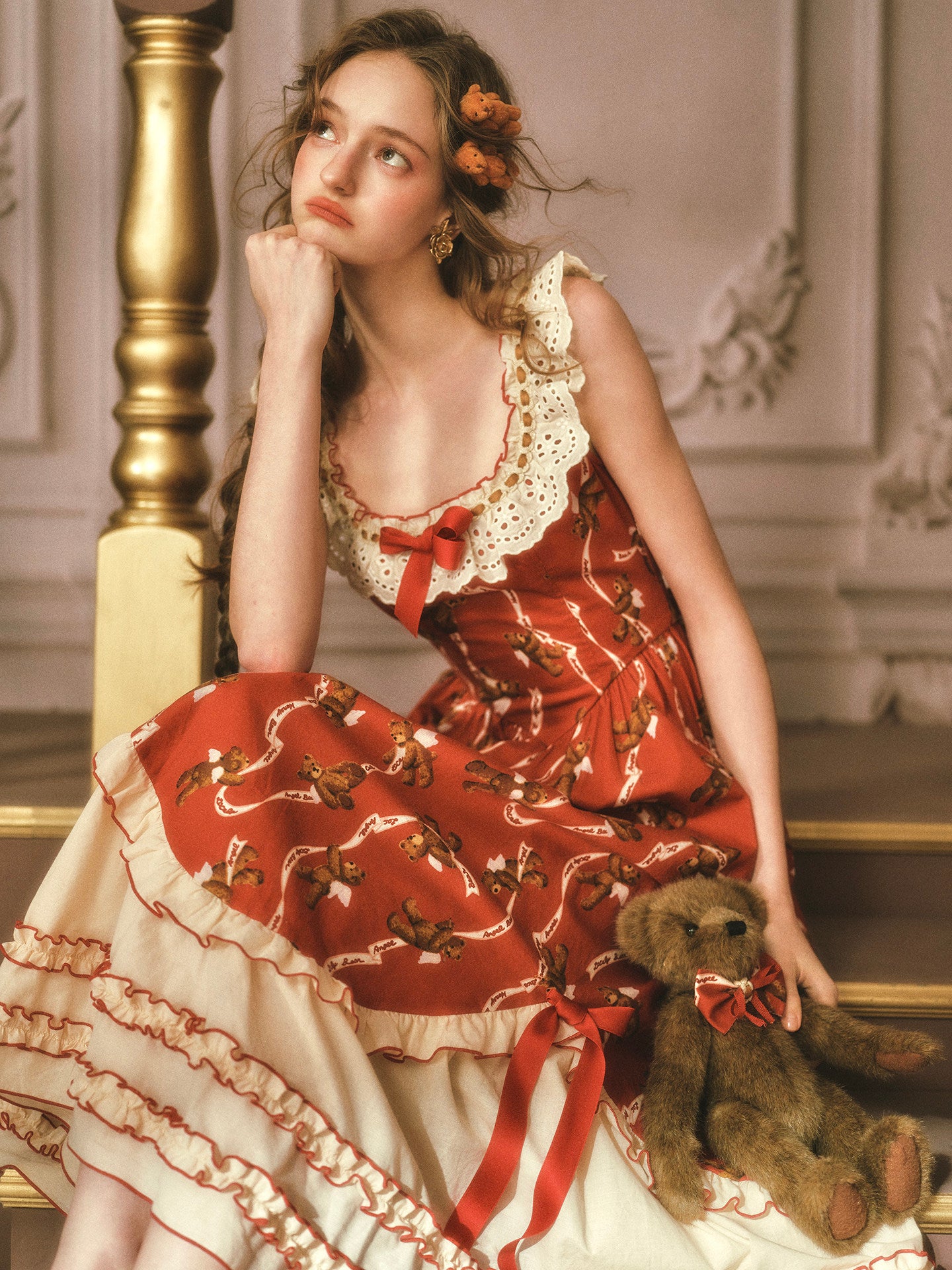French Country Square Neck Cotton Dress | side profile detail close up