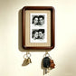 Option A4 Hook Style 7: dark wood wall photo frame with fine beige striped backing and two key hooks