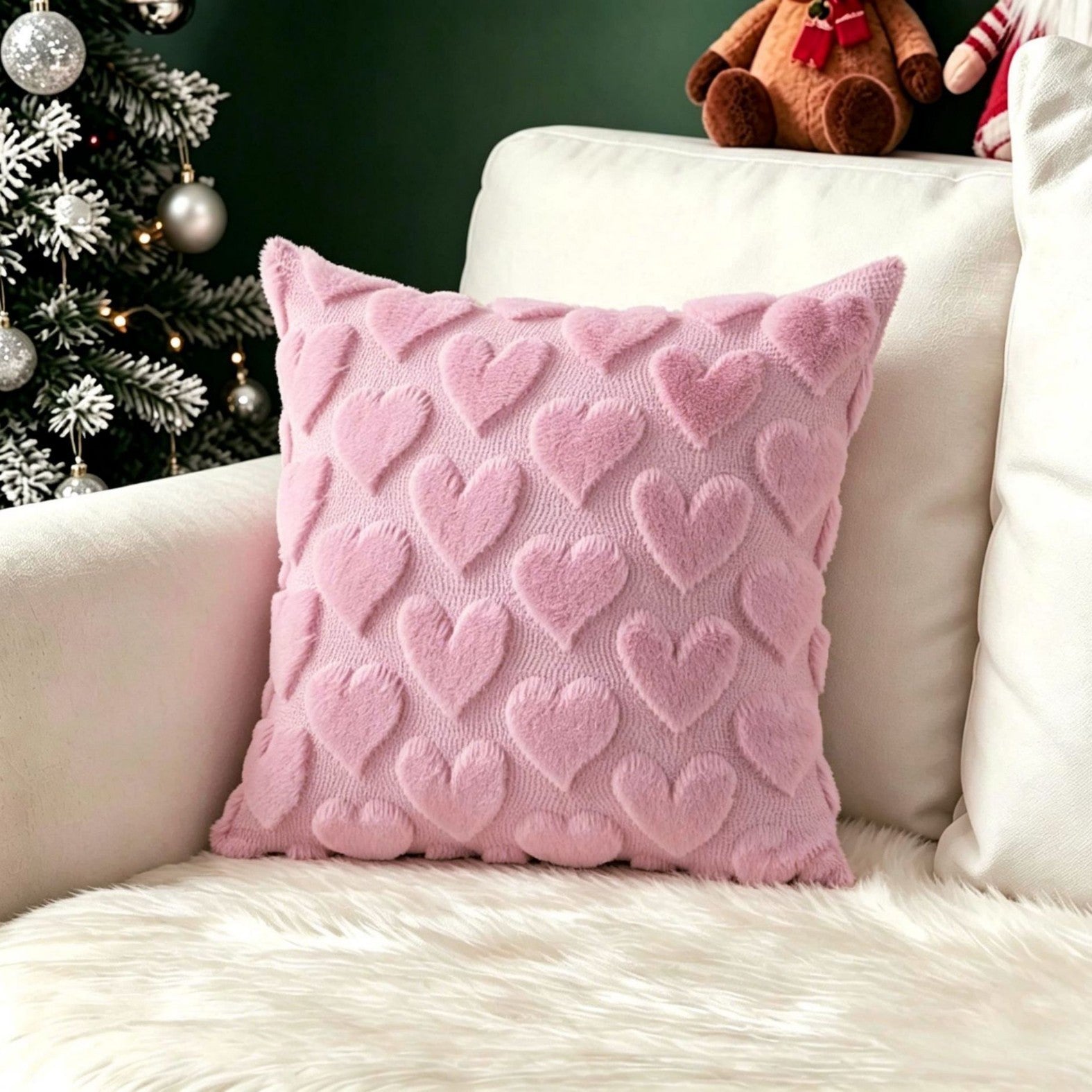 Plush carved cushion cover with red stars raised on a navy plush ground, view 12
