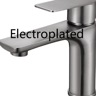 Gunmetal gray single lever faucet, option image labeled Electroplated