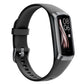 Black smart bracelet with a dark gray case and a touchscreen showing the time 08:06