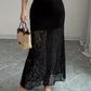 Black lace maxi skirt with a lined top and sheer lace lower half