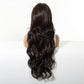 Back view of the dark brown 28 inch wig, loose waves running the full length to below the ribs
