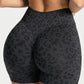 Black seamless high waist yoga shorts with a 3D leopard print and ribbed waistband, size M variant image