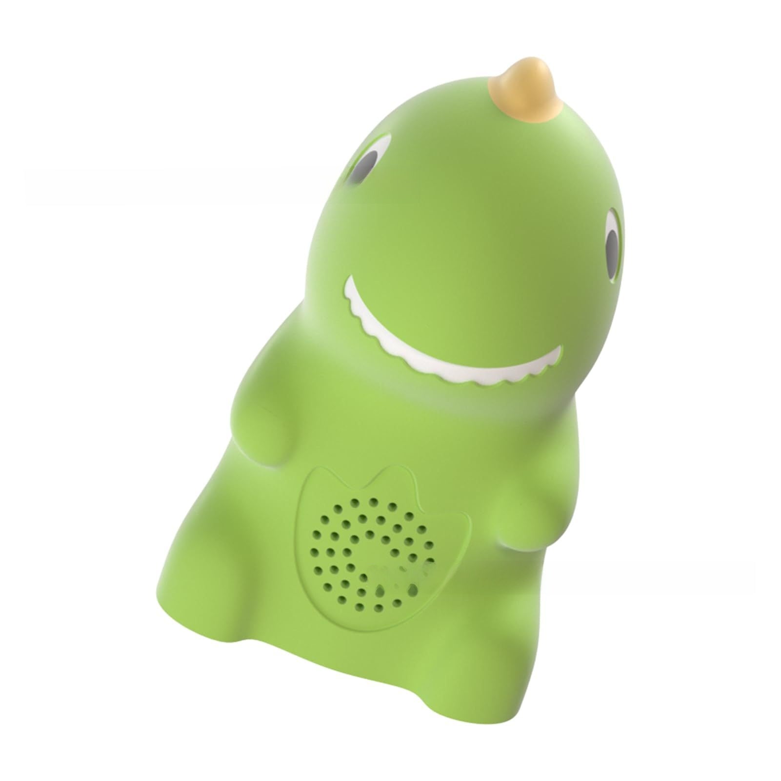 Green dinosaur talking reading pen with speaker grille on the front, standing upright