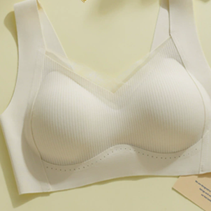 Seamless wireless vest bra molded cup interior showing soft padding and no wire