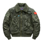 Army green flight bomber jacket shown from an alternative product angle