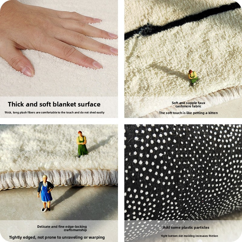 Seasonal 3D print plush decorative floor mat shown in a styled cozy home corner