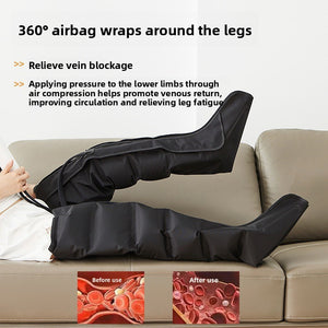 Maker panel showing the leg wrap opened flat on a sofa with printed diagrams