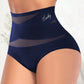High waisted seamless shaping brief with crossed sheer mesh front panels