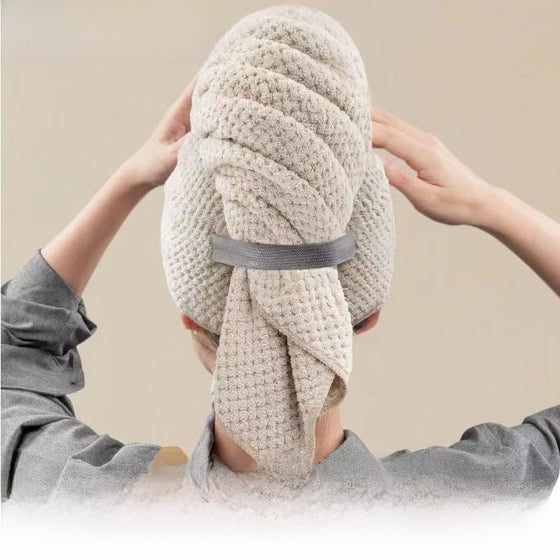 Coral Fleece Hair Drying Towel Wrap with Elastic Strap, 60 x 100 cm
