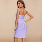 Side profile of the bandage dress showing the corset bust and waist seam