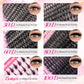Close view of D curl cluster lashes lifted at the tip in a fine black artificial fiber