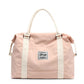Cream pink nylon weekender bag, front view