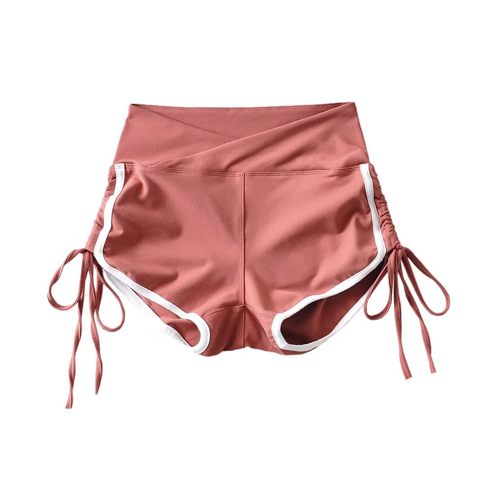 Close up of the contrast trim along the hem of the shorts