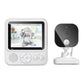 Compact white baby monitor screen with arrow keys and a small square camera on a mount, a baby in a bunny suit
