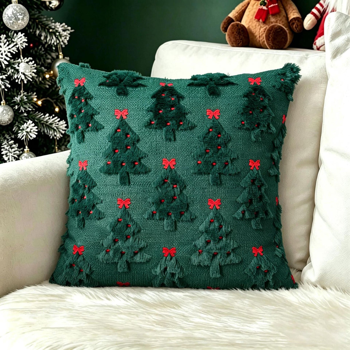 Plush carved cushion cover with a raised bow pattern worked into the plush surface, view 25